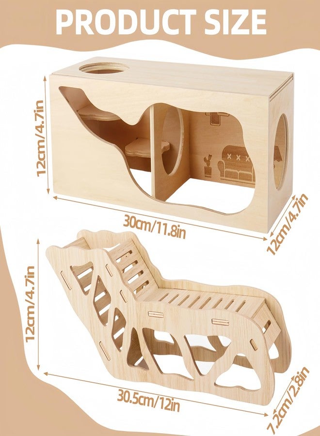 Dmnnlp 2Pcs Hamster House and Tunnel, Wooden Exploring Tunnel with Ladder, Small Animal Playground Exploring Toys for Syrian Dwarf Hamsters Gerbils Guinea Pig - Image 2